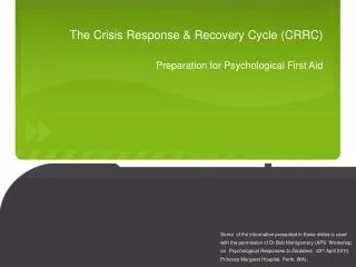 The Crisis Response &amp; Recovery Cycle (CRRC) Preparation for Psychological First Aid