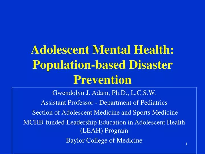 adolescent mental health population based disaster prevention