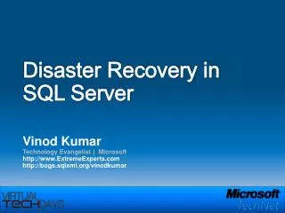 Disaster Recovery in SQL Server