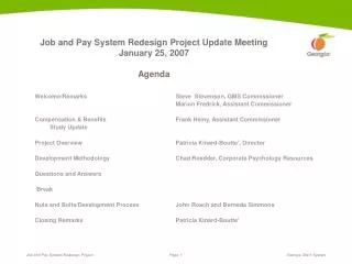 Job and Pay System Redesign Project Update Meeting January 25, 2007 Agenda