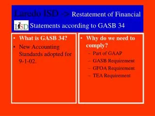 Laredo ISD -&gt; Restatement of Financial Statements according to GASB 34