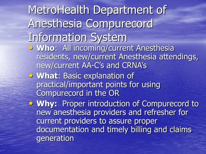 metrohealth department of anesthesia compurecord information system
