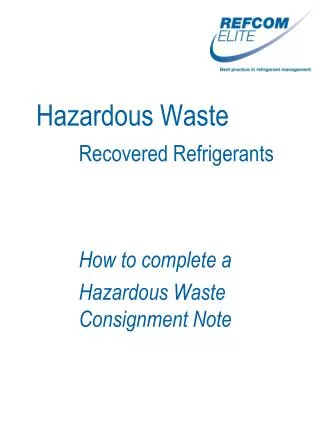 Hazardous Waste Recovered Refrigerants
