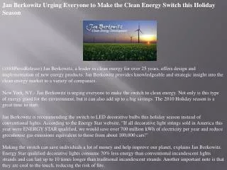 Jan Berkowitz Urging Everyone to Make the Clean Energy Switc
