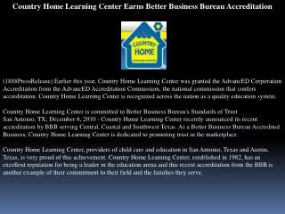 Country Home Learning Center Earns Better Business Bureau Ac