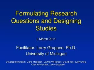Formulating Research Questions and Designing Studies