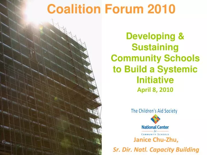 developing sustaining community schools to build a systemic initiative april 8 2010
