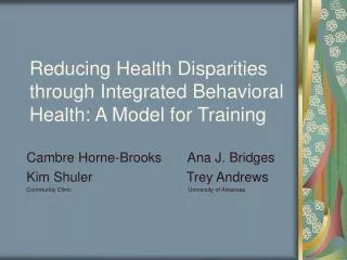 Reducing Health Disparities through Integrated Behavioral Health: A Model for Training