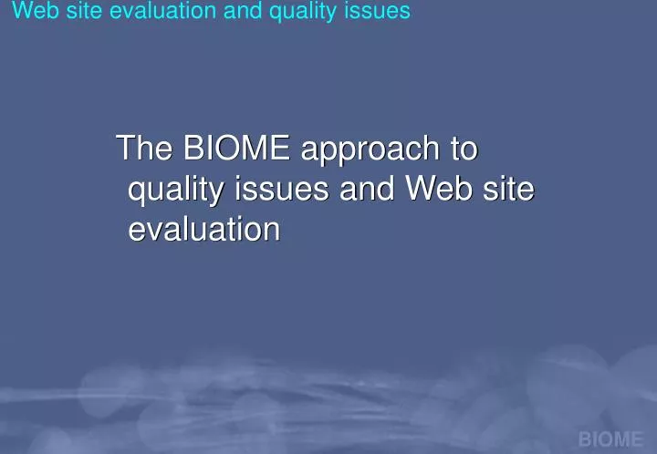 web site evaluation and quality issues