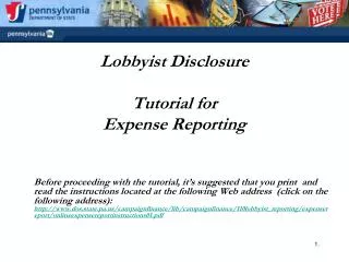 Lobbyist Disclosure Tutorial for Expense Reporting