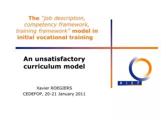 The “job description, competency framework, training framework” model in initial vocational training
