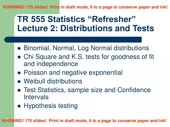 tr 555 statistics refresher lecture 2 distributions and tests