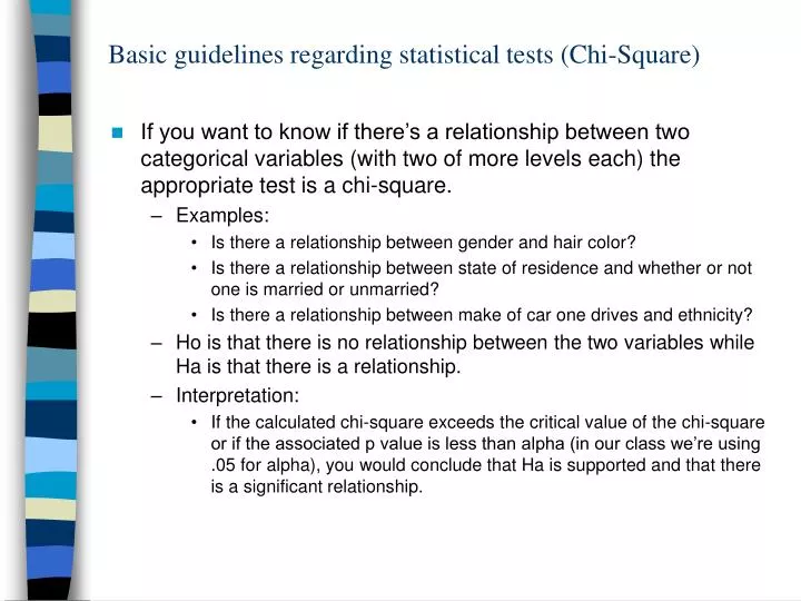 basic guidelines regarding statistical tests chi square