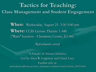 Tactics for Teaching: Class Management and Student Engagement