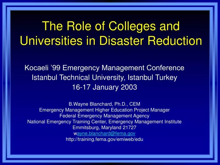 the role of colleges and universities in disaster reduction
