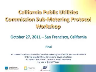 California Public Utilities Commission Sub-Metering Protocol Workshop