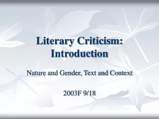 Literary Criticism: Introduction