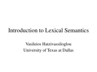 Introduction to Lexical Semantics