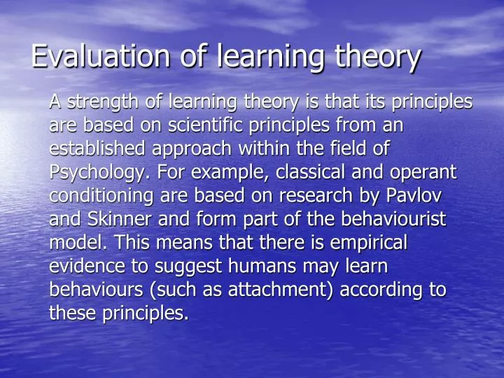 evaluation of learning theory
