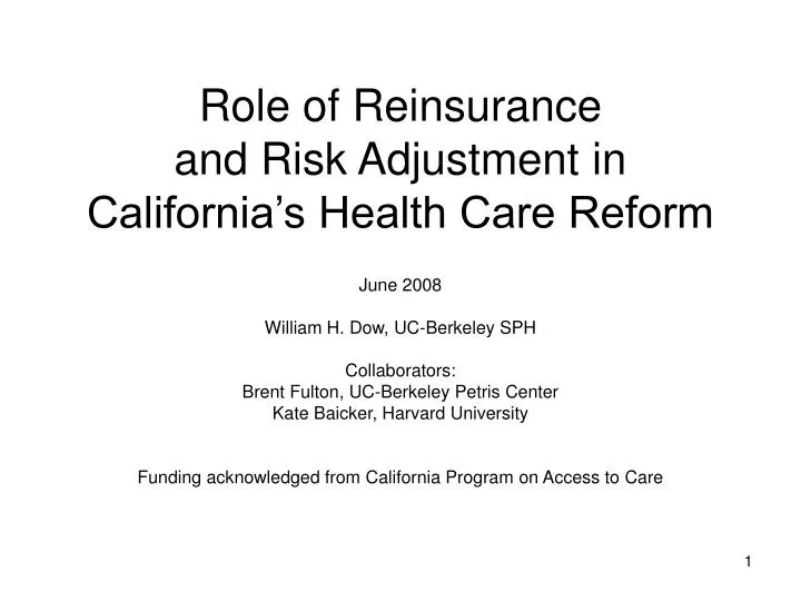 role of reinsurance and risk adjustment in california s health care reform
