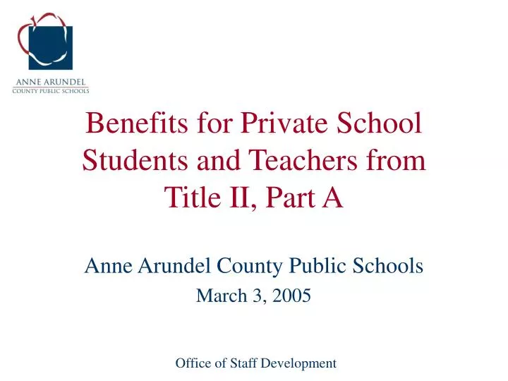 benefits for private school students and teachers from title ii part a