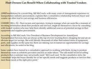 Fleet Owners Can Benefit When Collaborating with Trusted Ven