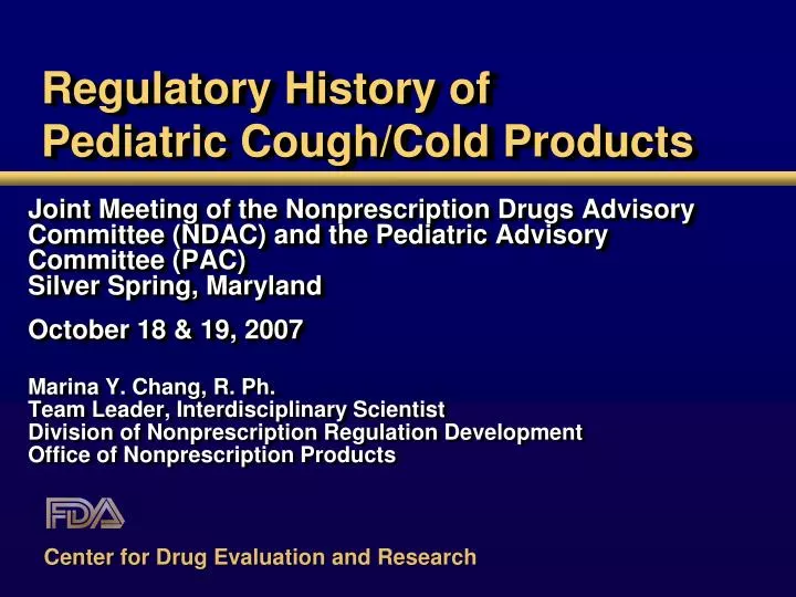 regulatory history of pediatric cough cold products