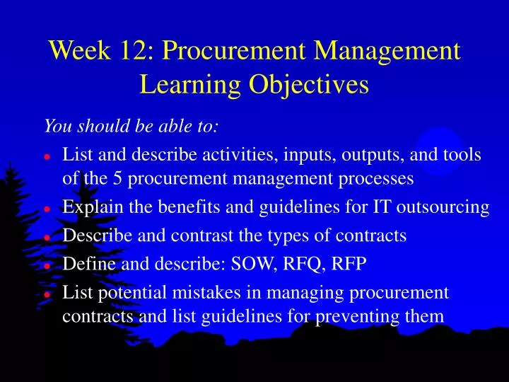 week 12 procurement management learning objectives