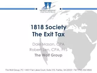 1818 Society The Exit Tax