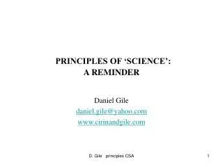 PRINCIPLES OF ‘SCIENCE’: A REMINDER