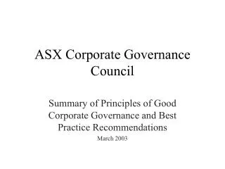 ASX Corporate Governance Council