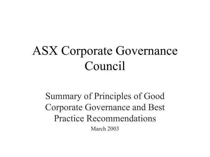 asx corporate governance council