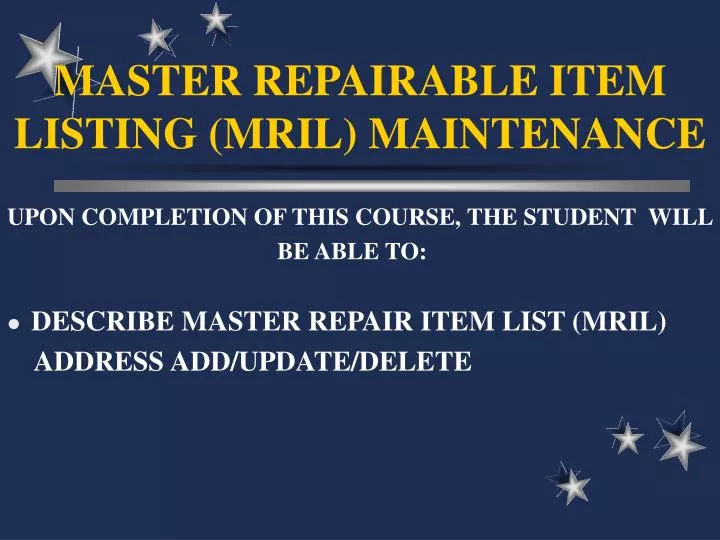 master repairable item listing mril maintenance