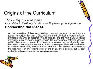Origins of the Curriculum