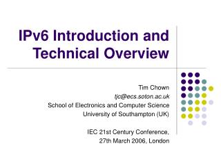 IPv6 Introduction and Technical Overview