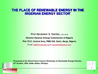 THE PLACE OF RENEWABLE ENERGY IN THE NIGERIAN ENERGY SECTOR *