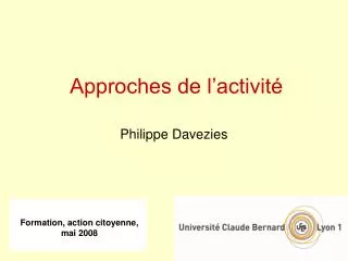 Approches de l’activité Philippe Davezies