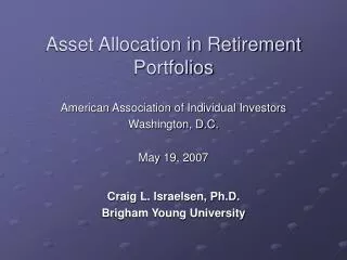 Asset Allocation in Retirement Portfolios