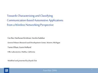 Towards Characterizing and Classifying Communication-based Automotive Applications from a Wireless Networking Perspectiv