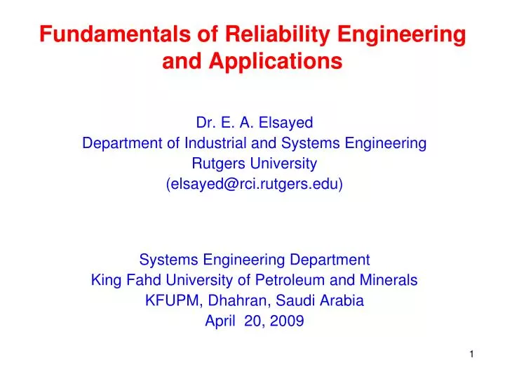 fundamentals of reliability engineering and applications