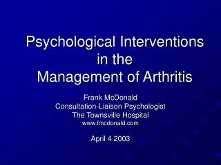 Psychological Interventions in the Management of Arthritis