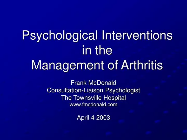 psychological interventions in the management of arthritis