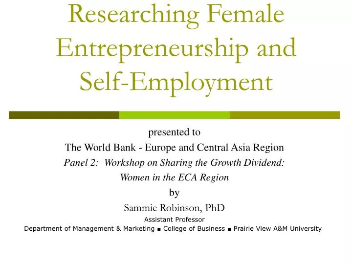 researching female entrepreneurship and self employment
