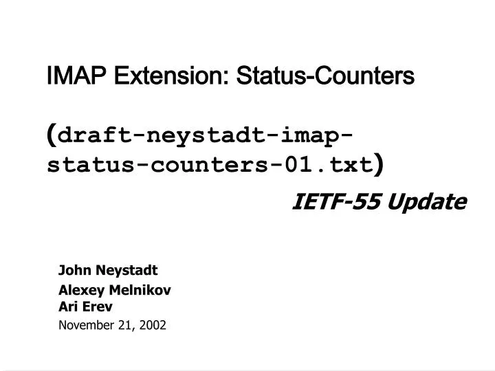 imap extension status counters draft neystadt imap status counters 01 txt