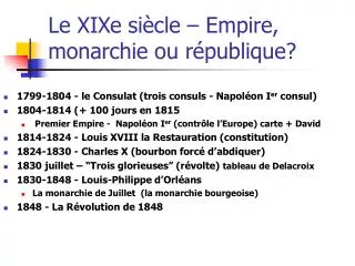 Le XIXe siècle – Empire, monarchie ou république?
