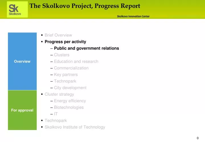 the skolkovo project progress report