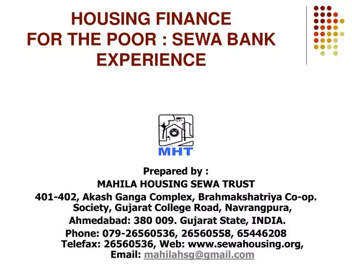 housing finance for the poor sewa bank experience