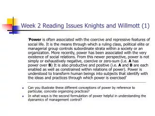 Week 2 Reading Issues Knights and Willmott (1)