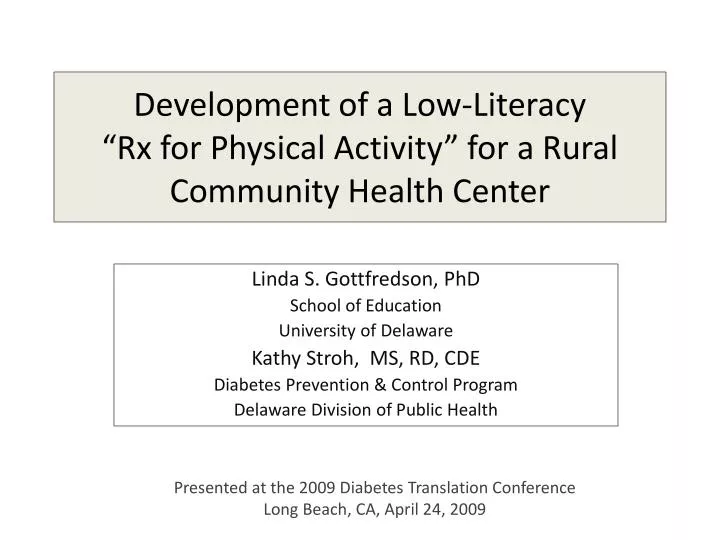 development of a low literacy rx for physical activity for a rural community health center