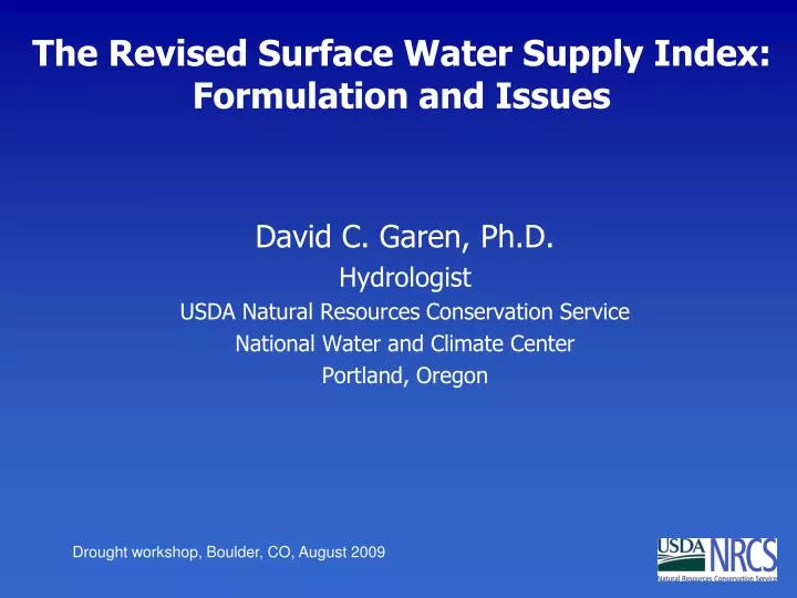 the revised surface water supply index formulation and issues
